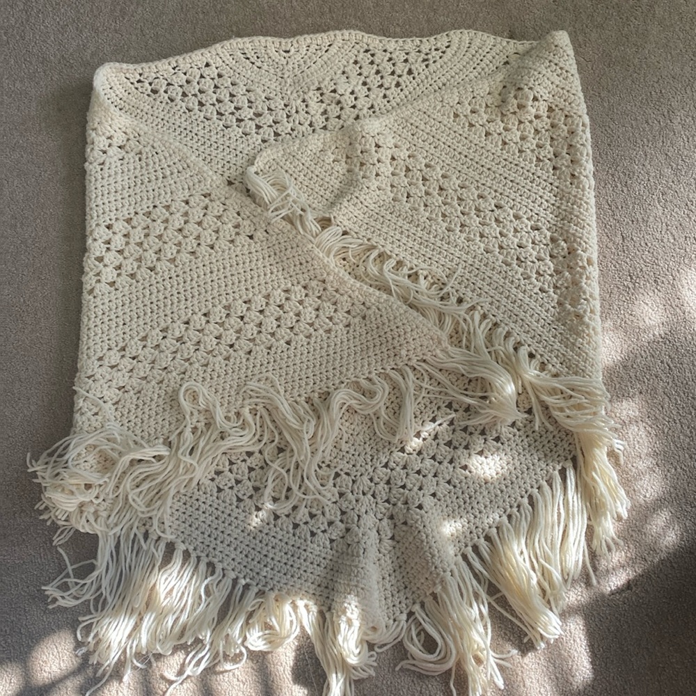 Beautiful hand made shawl with fringe